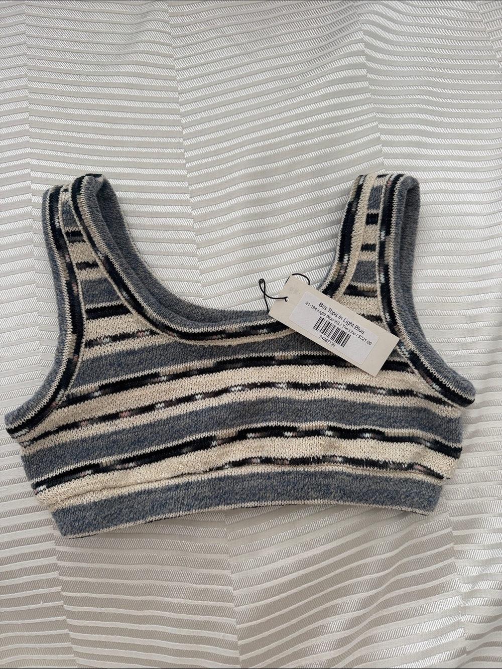 Striped Knit Cropped Tank Top in Cream and Gray